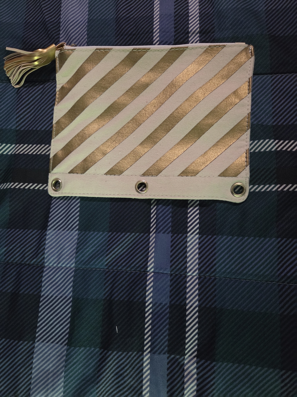 Striped Gold and Cream Pencil Case - Picture 1 of 2